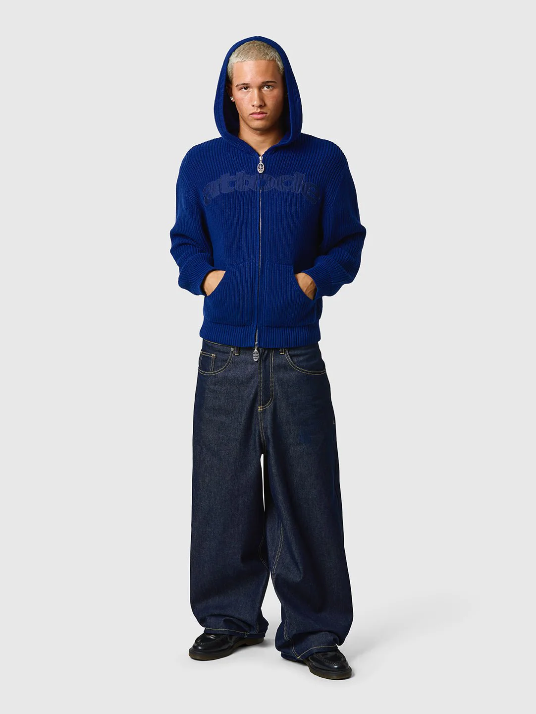 Zip Knit Hoodie Dark Blue - Image 3