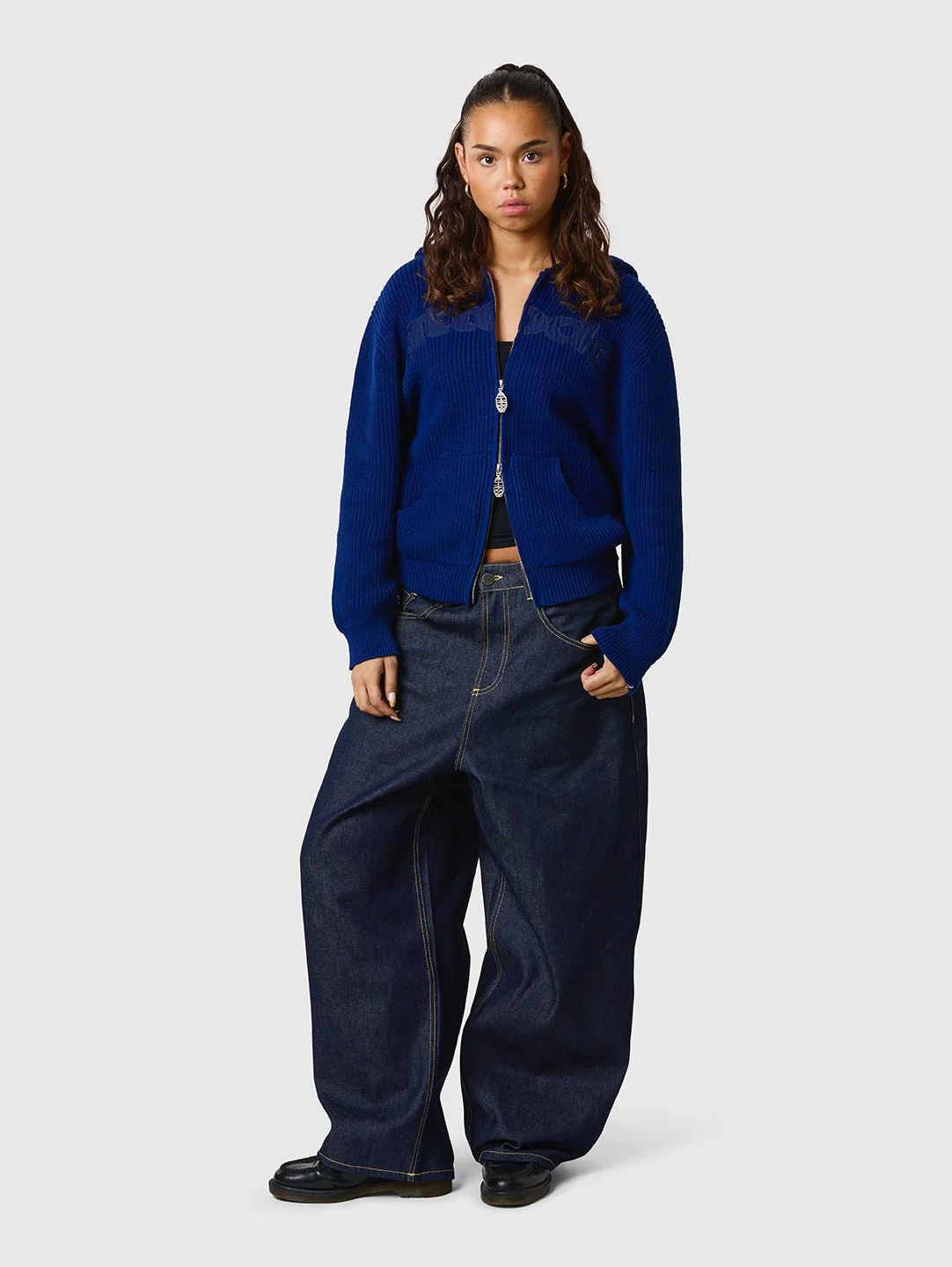 Zip Knit Hoodie Dark Blue - Image 6
