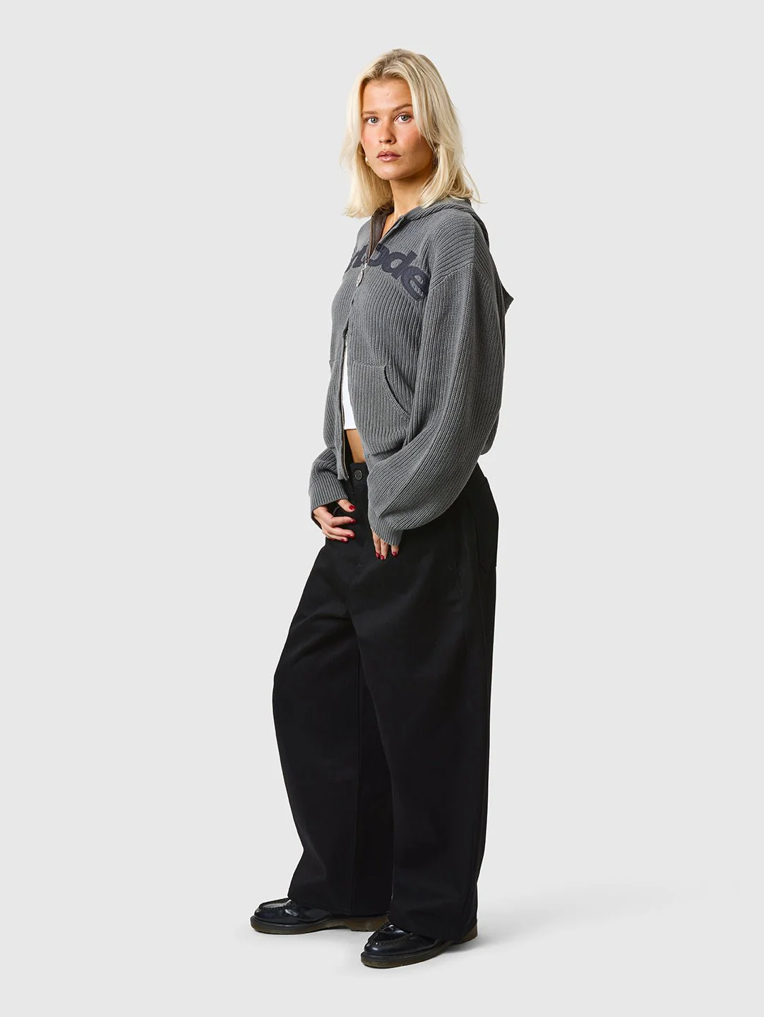 Zip Knit Hoodie Dark Grey - Image 6